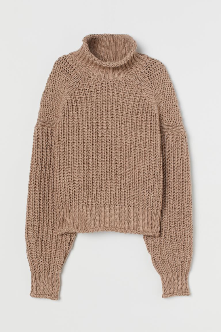 Slightly shorter polo-neck jumper in a rib knit containing some wool with dropped shoulders, long... | H&M (UK, MY, IN, SG, PH, TW, HK)