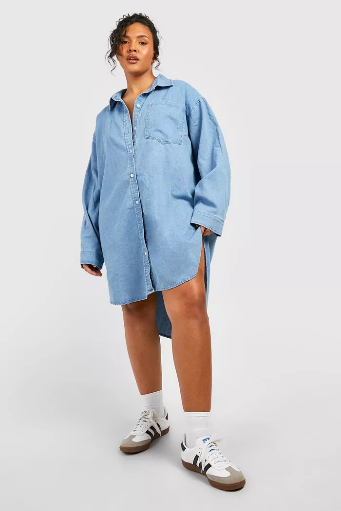Plus Denim Dipped Hem Shirt Dress | Boohoo.com (US & CA)