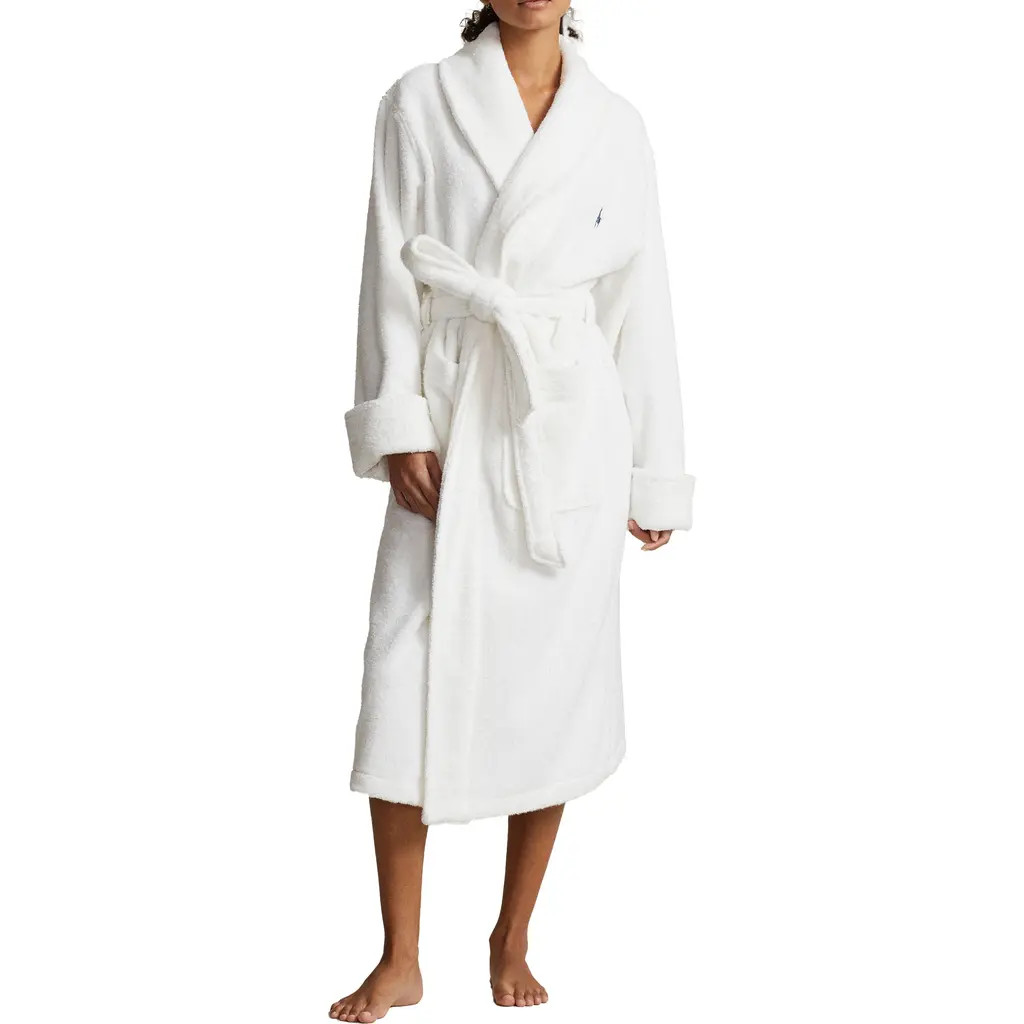 Polo Ralph Lauren Bear Print Organic Cotton Robe in White Cloud at Nordstrom, Size Small | Nordstrom