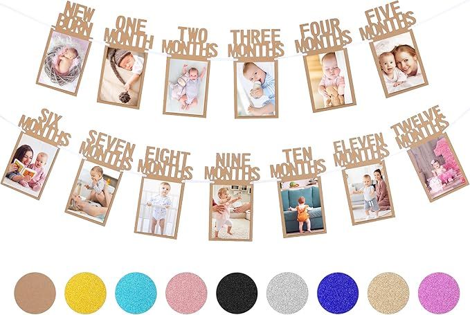 Whaline 1st Birthday Baby Photo Banner for Newborn to 12 Months, Monthly Milestone Photograph Bun... | Amazon (US)