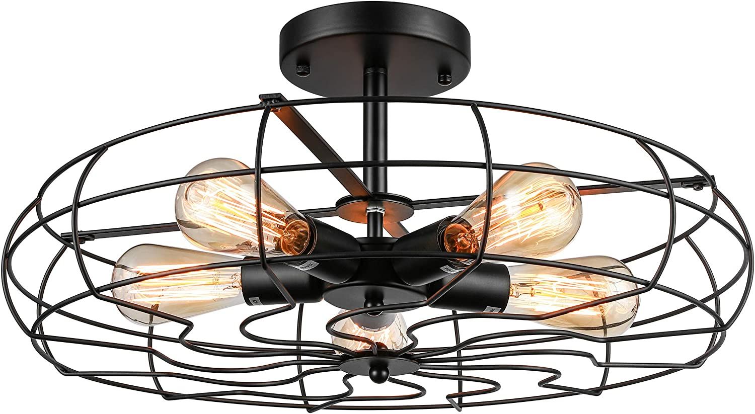 Semi Flush Mount Ceiling Light - BAYCHEER Vintage Pendant lights Industrial Chandelier Black Meta... | Amazon (US)