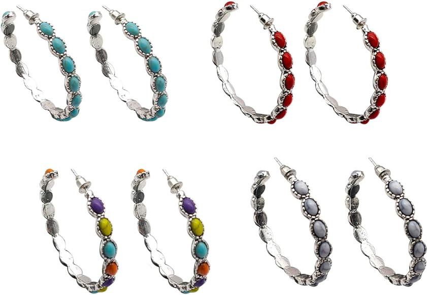 Bohemian Turquoise Geometric Oval Flower Drop Dangle Earrings Ethnic Teardrop for Women Girls Sta... | Amazon (US)