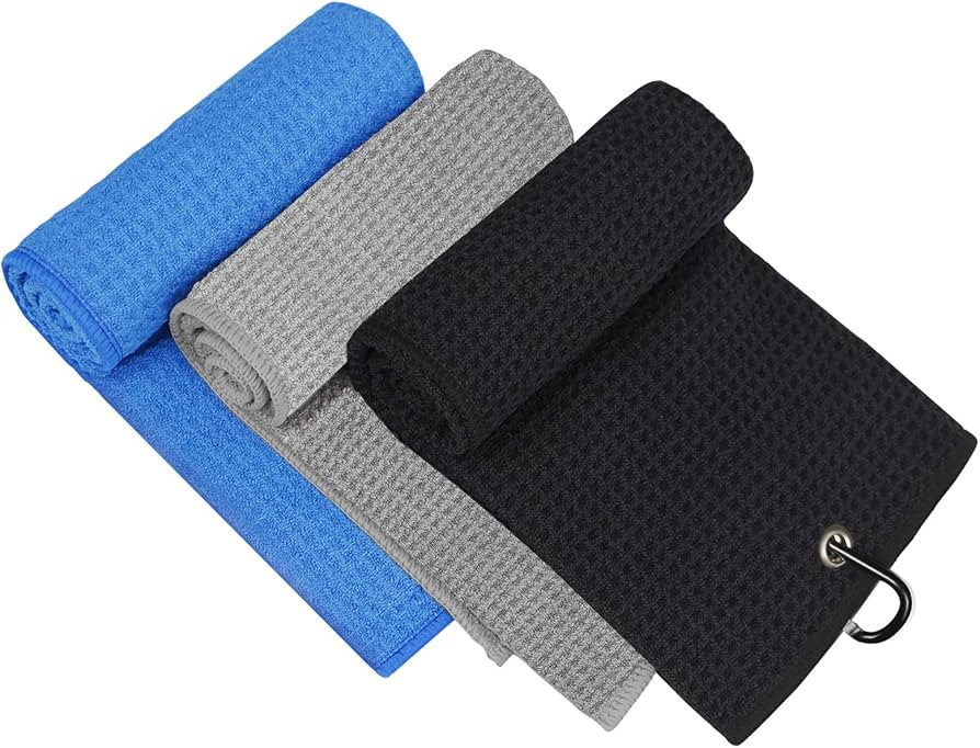 Golf Towel, 3 Pack Microfiber Golf Towels (16"x16") for Golf Bag with Carabiner Clip, Tri-fold Wa... | Amazon (US)
