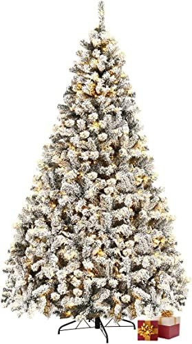 Renatone 6 FT Christmas Tree, Pre-Lit Artificial Xmas Tree, Snow Flocked Hinged Pine Tree w/ Meta... | Amazon (US)