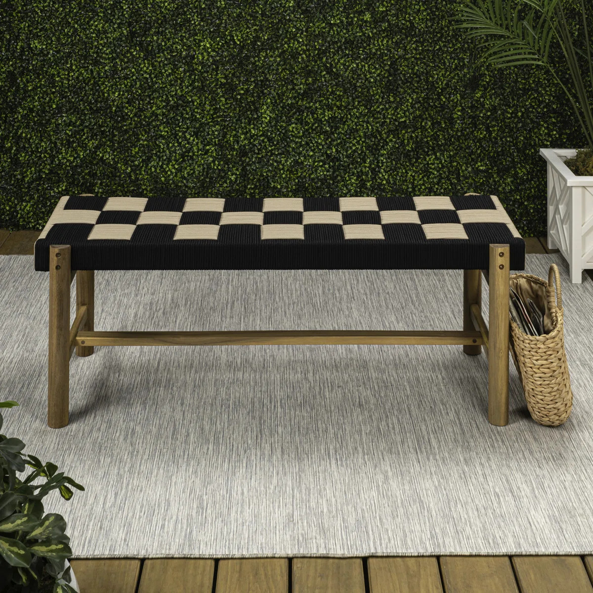 Denis 48" 2-Seat Backless 700-Lbs Support Acacia Wood Outdoor Bench With Checkerboard Woven Rope ... | Wayfair North America