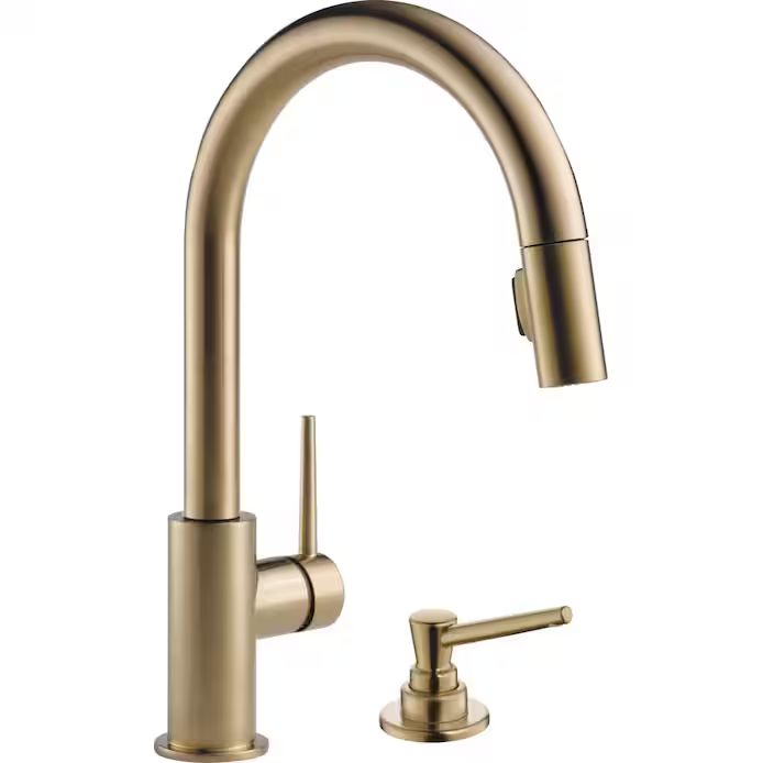Delta Trinsic Champagne Bronze Pull-down Kitchen Faucet with Sprayer and Soap Dispenser at Lowes.... | Lowe's