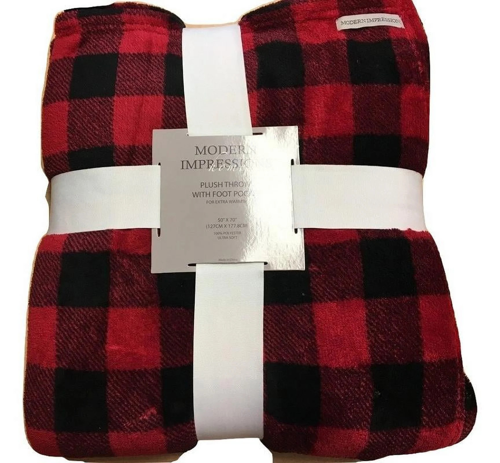 Modern Impression Home Plush Throw w Foot Pocket RED/BLACK | Walmart (US)