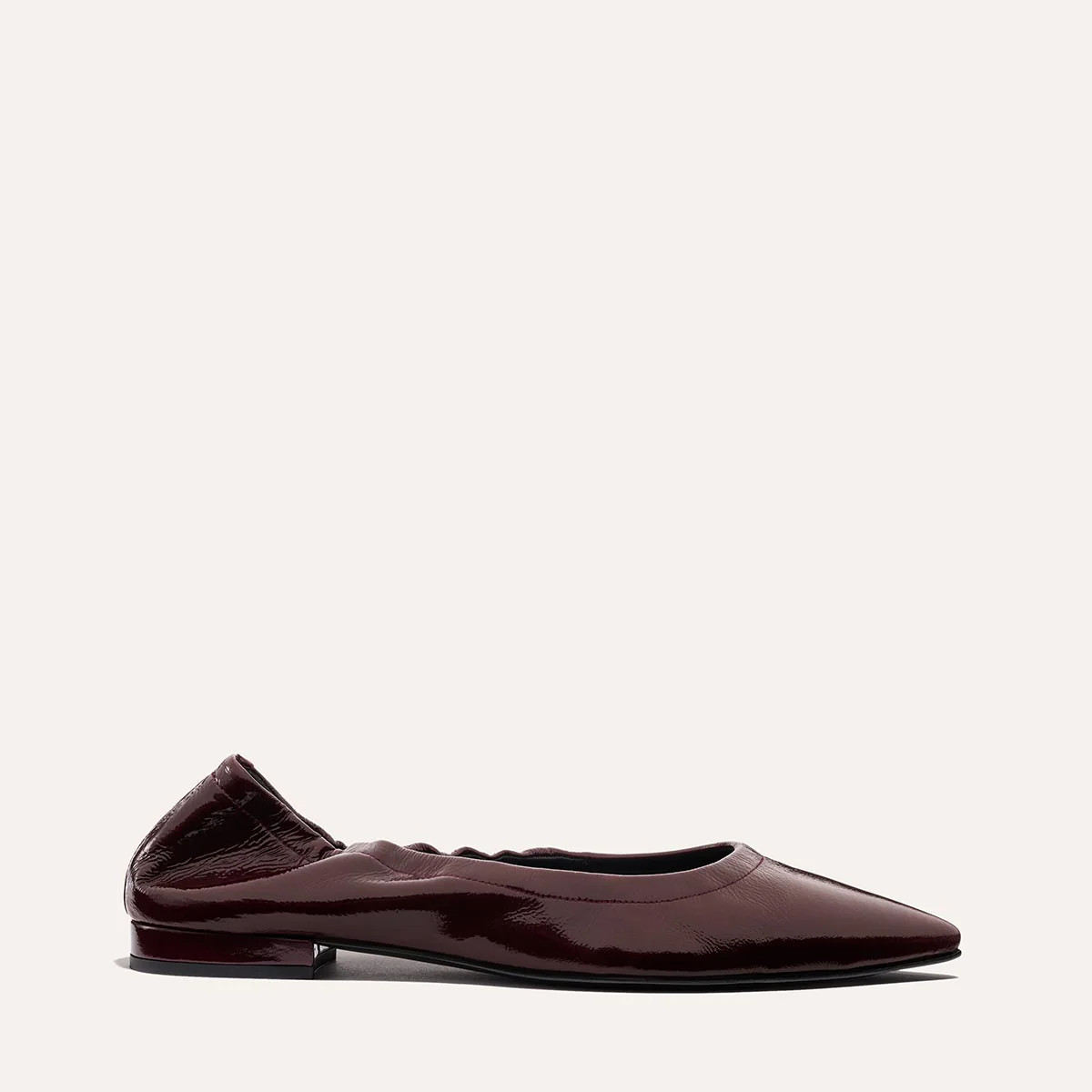 Pointed Toe Ballet Flat in Merolt Crinkle Patent Leather | The Roma | Margaux