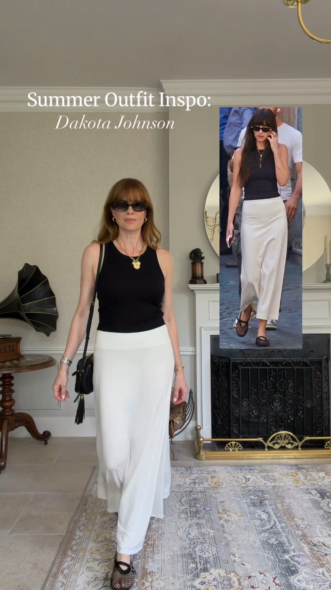 Celebrity style: Dakota Johnson
White skirt 
Black bra top
Mesh flats

#LTKuk #LTKsummer #LTKstyletip