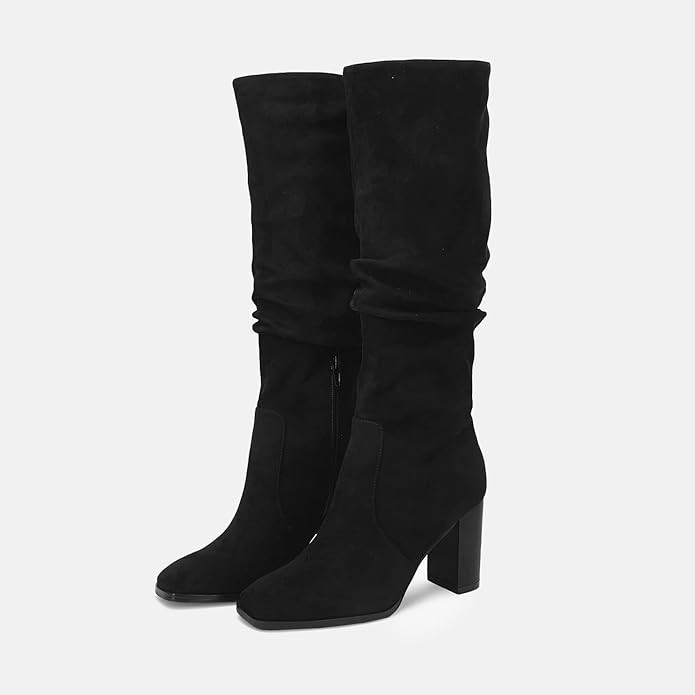 Juliet Holy Womens Knee High Boots Chunky High Heel Square Toe Side Zipper Wide Calf Boot | Amazon (US)