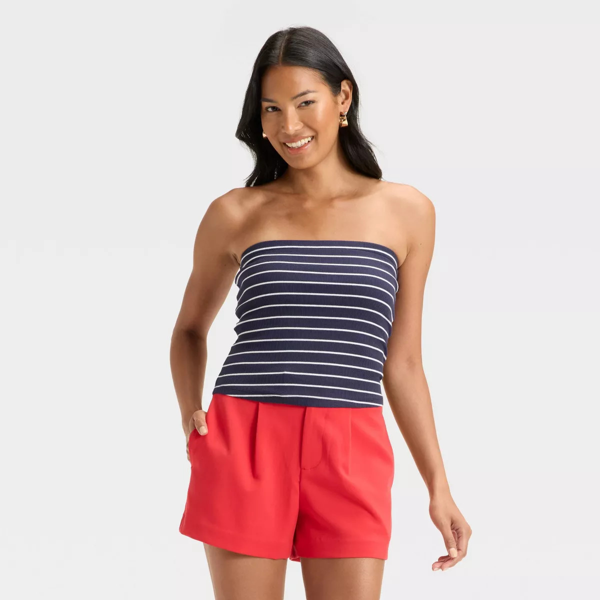 Women's Tube Top - A New Day™ Navy Striped S | Target