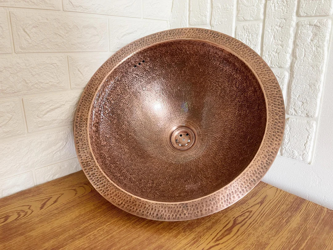 Custom Made Brushed Copper Hammered Bathroom Sink, Drop-in & Vessel Copper Bathroom Sink, Copper ... | Etsy (US)