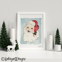 Christmas Santa Art Print, Vintage Wall Art, Watercolor Painting, Holiday Santa, Farmhouse Decor | Etsy (US)