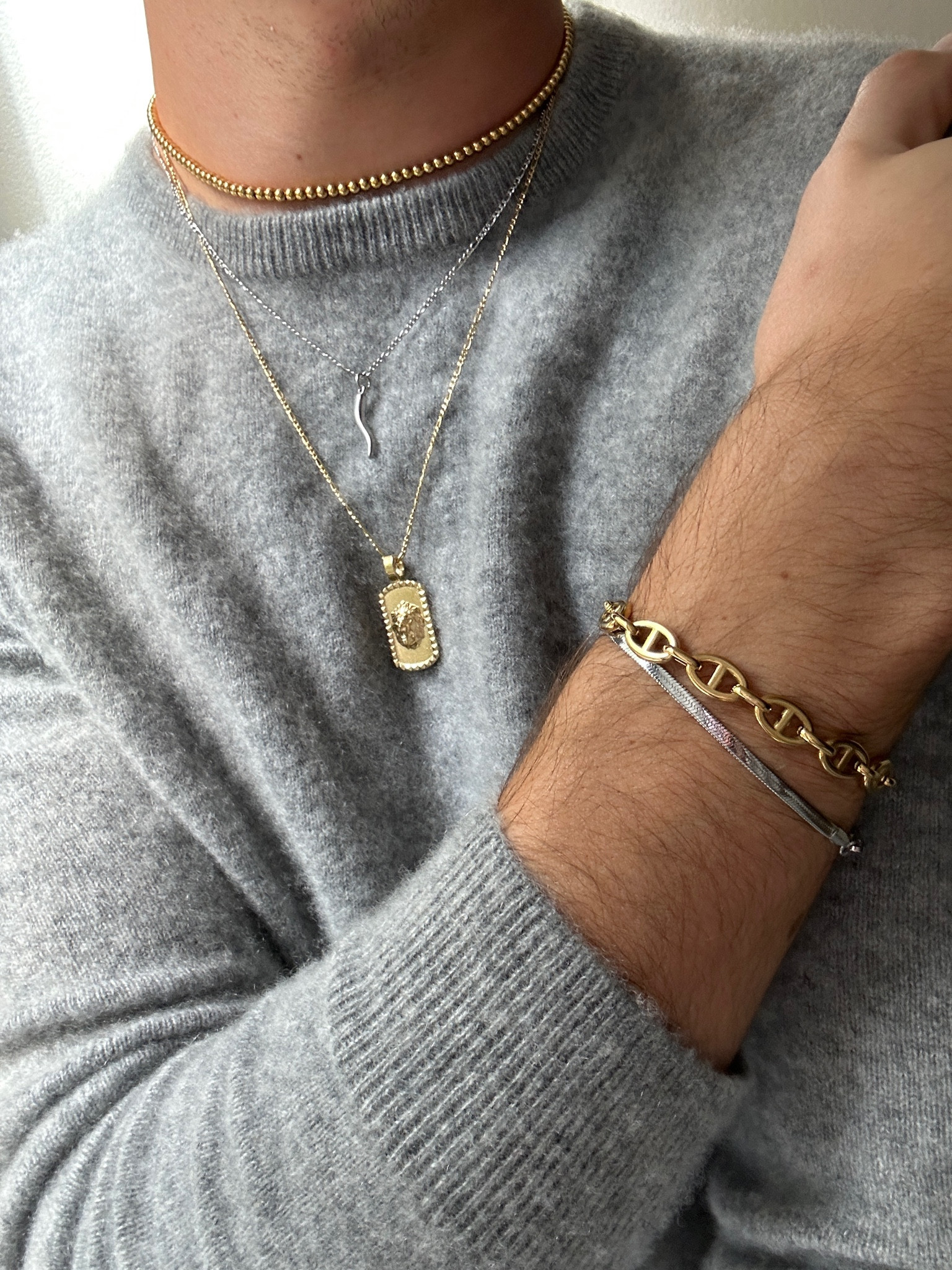 The best waterproof jewelry from Marrin Costello, unisex layered necklaces, mixing gold and silver jewelry, horsebit chain bracelet, water and sweatproof jewelry finds you can wear for days 

#LTKmens #LTKstyletip #LTKfindsunder100