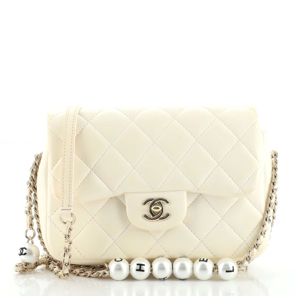 Chanel My Precious Pearls Chain Flap Bag Quilted Lambskin Small Neutral 1288771 | Rebag