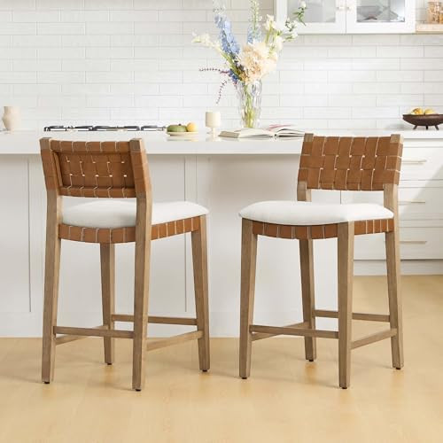 CHITA Woven Bar Stools Set of 2, 26" Counter Height Bar Stools with Backrest, Handwoven Counter S... | Amazon (US)