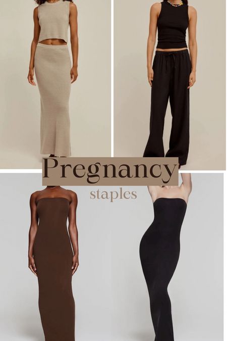 My pregnancy staples! Pieces I felt comfortable in and wore over and over again. 

I sized up 1-2 sizes in pants to give myself options as I grew but made sure they had a drawstring waistband so I could also wear them postpartum 

SKIMS clothing are stretchy so you could stay true to size or size up one

#LTKeurope #LTKbump #LTKaustralia