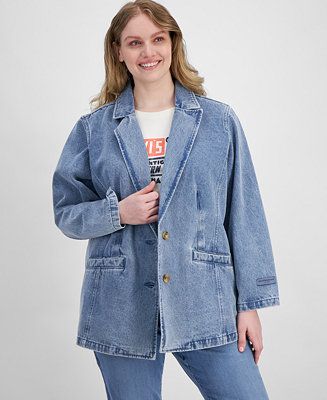 Plus Size Denim Long-Sleeve Blazer Jacket | Macy's
