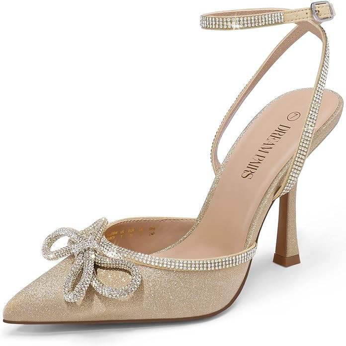 DREAM PAIRS Women's High Heels Destiny Closed Toe Strappy Heels Sexy Rhinestone Ankle Strap Pumps... | Amazon (US)