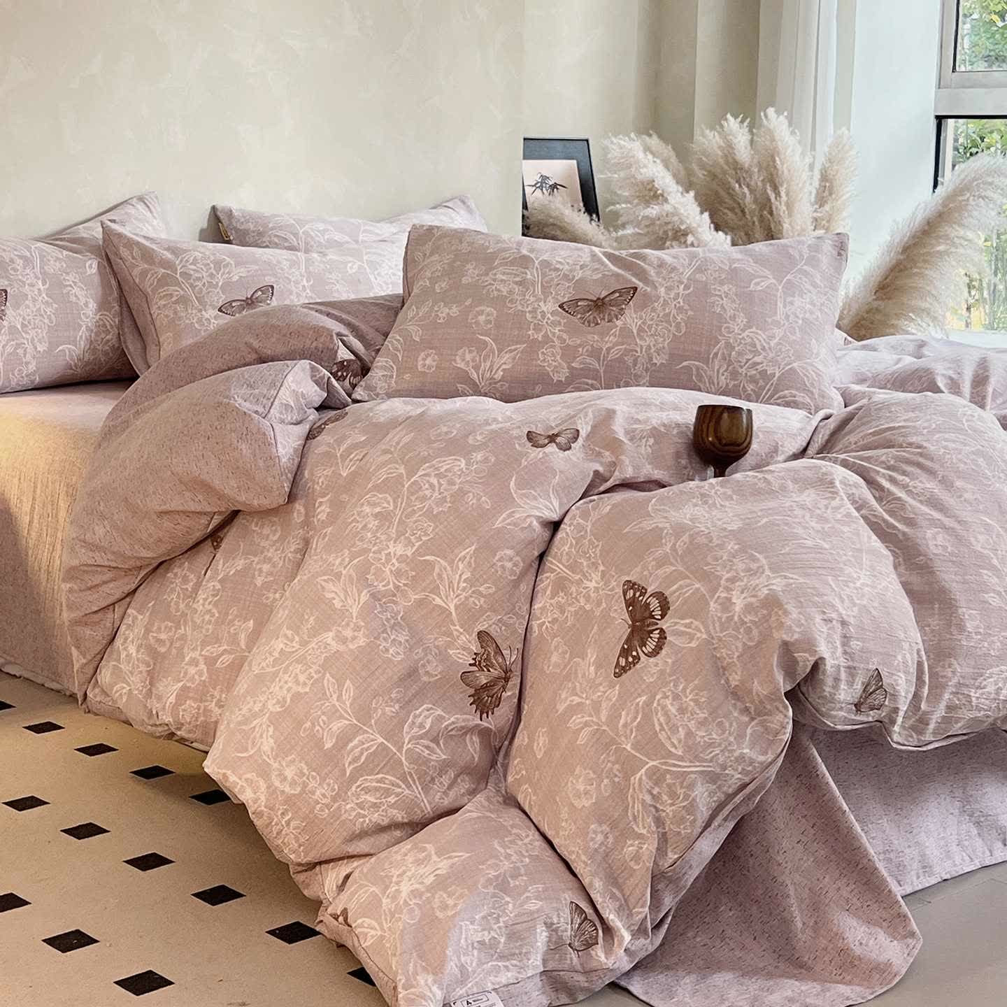 Ownkoti Vintage Butterfly Floral Print Bedding Set(4PCS) | Ownkoti