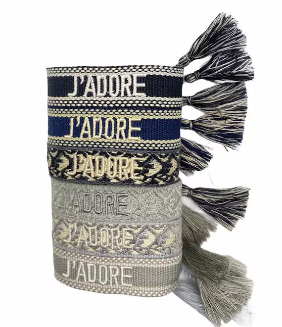 J'Adore Cotton Bracelet Woven Treaded Friendship Bracelet Bracelet Tassel Blue Black Bracelets | Etsy (US)