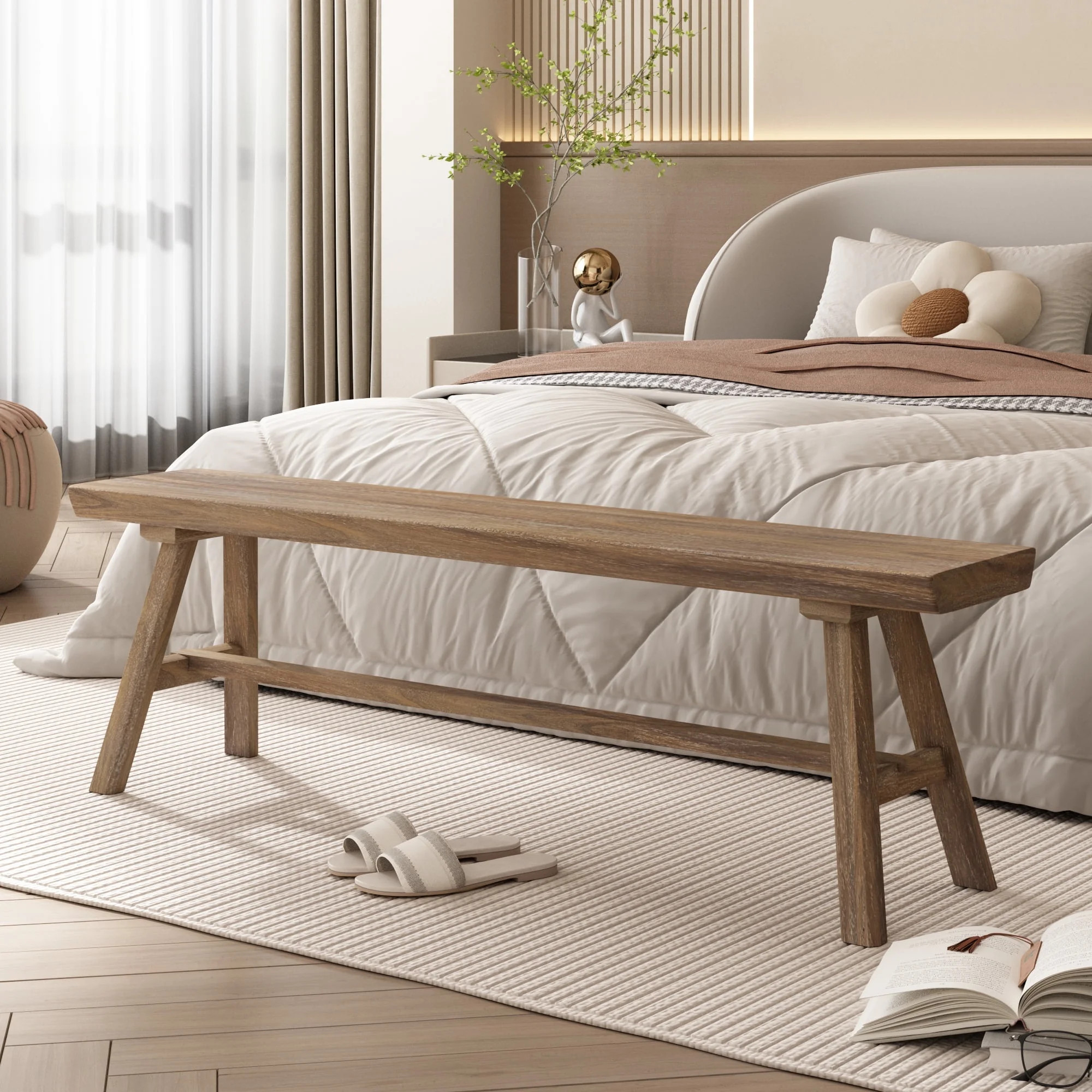 55" Solid Wood Bench, Rustic Farmhouse Wood, Narrow Seating Bench for Entryway, Living Room, Indo... | Walmart (US)