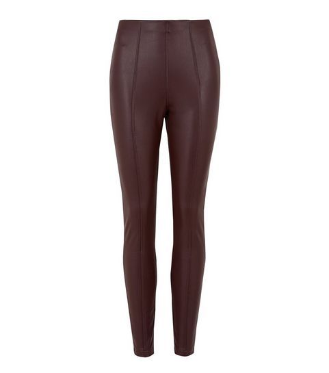 Burgundy Seamed Leather-Look Leggings
						
						Add to Saved Items
						Remove from Saved Ite... | New Look (UK)