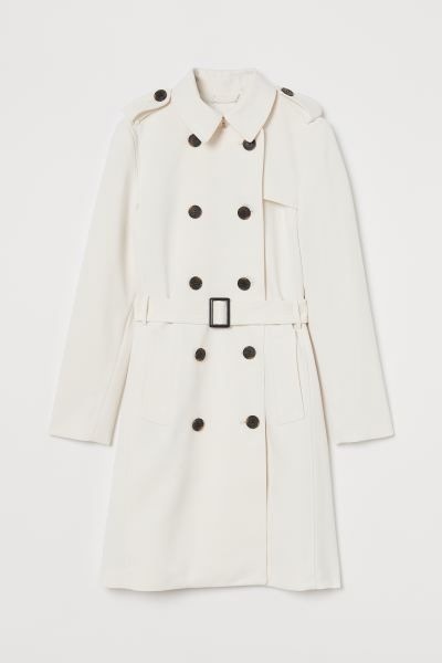 Double-breasted, knee-length trenchcoat in woven fabric. Shoulder tabs with button, belt with a p... | H&M (US + CA)