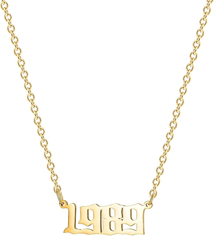 Glimmerst Birthday Year Necklace, 18K Gold Plated Stainless Steel Birth Year Number Pendant Neckl... | Amazon (US)