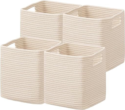UBBCARE Set of 4 Storage Basket-11 X 10.5 X 10.5 In, Cotton Rope Basket for Shelves, Toys, Book, ... | Amazon (US)