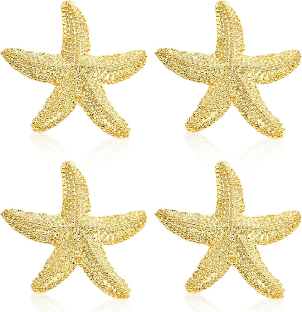 2 Pairs Gold Starfish Earrings Chunky Gold Stud Earrings for Women Trendy Ocean Dangling Earrings... | Amazon (US)