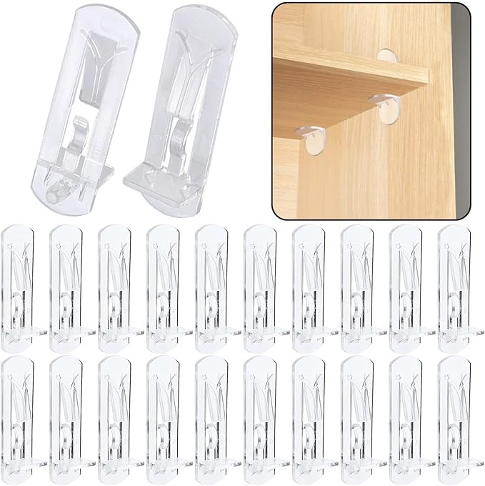 20pcs Plastic Locking Shelf Support Pegs,6.9mm Shelf Pins,Self-Locking Bracket Clips,Clear Shelf ... | Amazon (US)