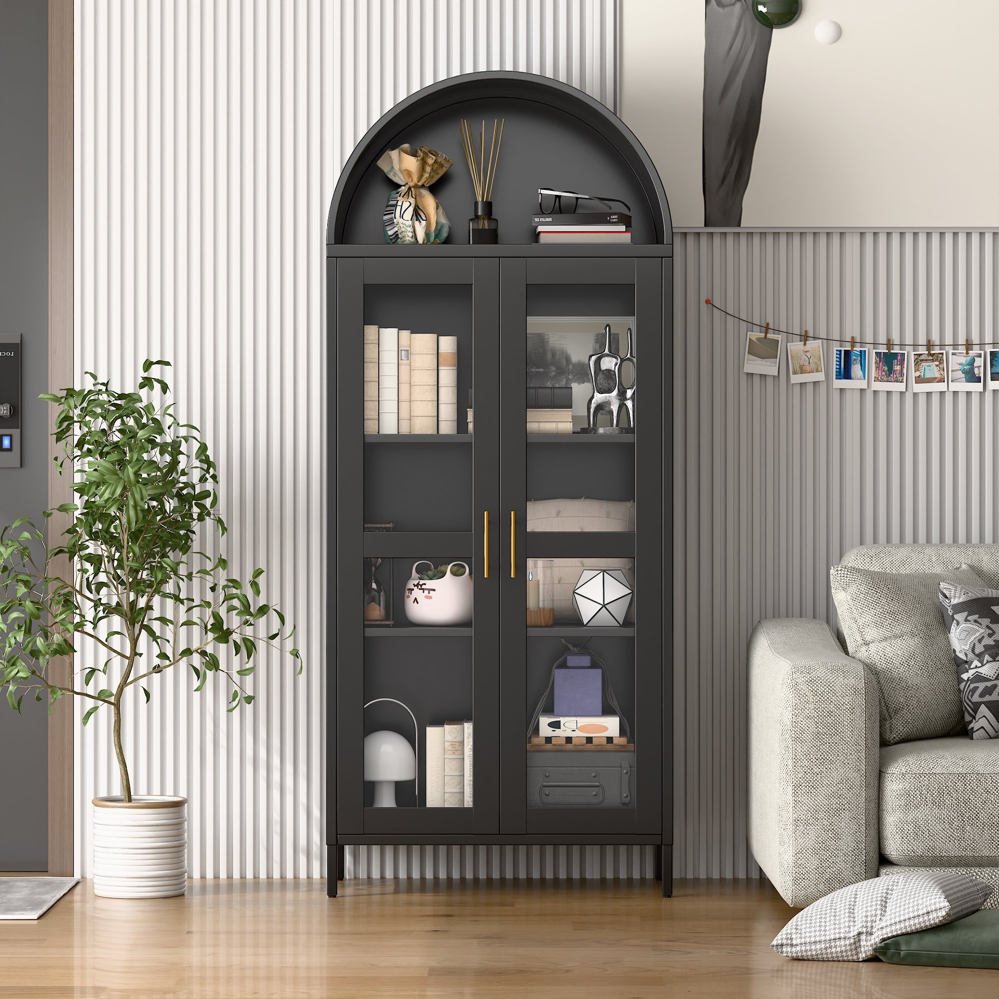 SUXXAN Metal Arched Storage Display Cabinet with Glass Doors and Adjustable Shelves, Assembly Req... | Walmart (US)