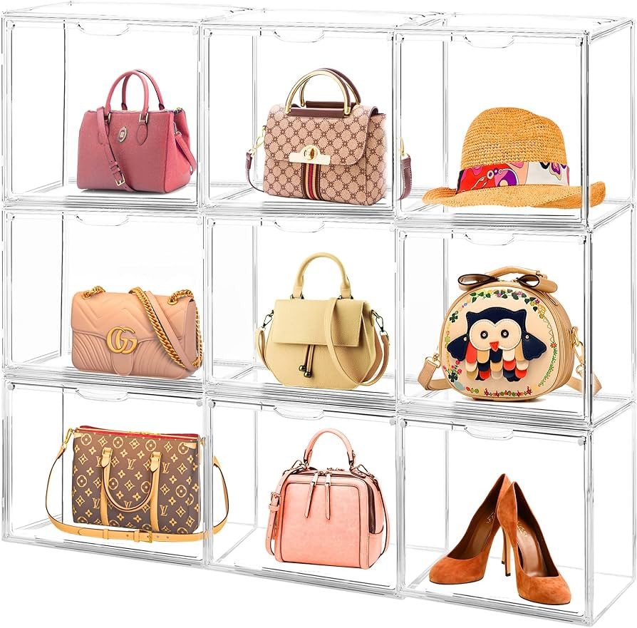 10Pack Purse Organizer for Closet Clear Acrylic Display Case Handbag Storage Organizer Box with M... | Amazon (US)