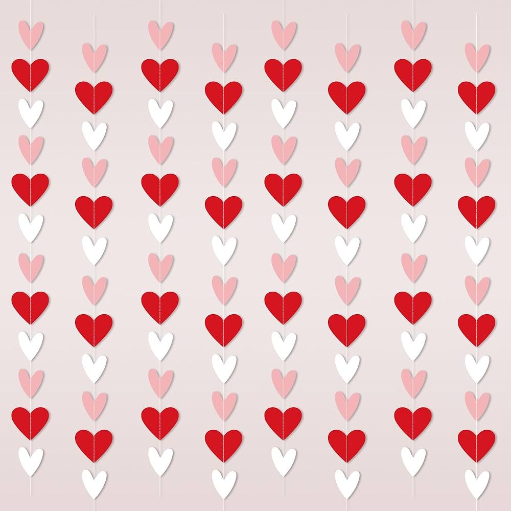 96 Red White Pink Heart Garland - NO DIY - Valentine's Day Party Decorations Supplies, Valentine'... | Amazon (US)