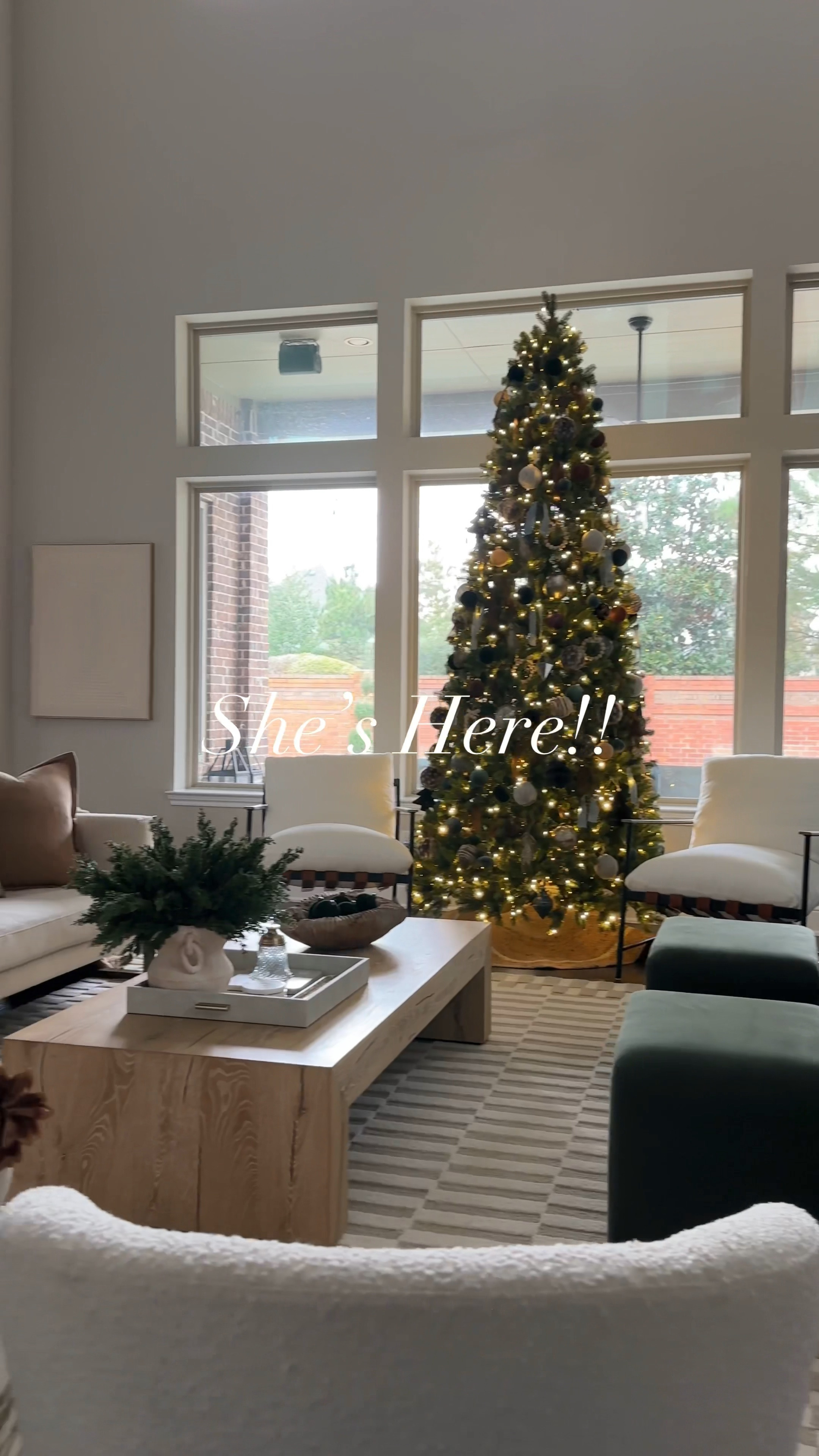 She’s here!! The Christmas tree that is! I have the 10’ tree and boy slides she makes a statement in our living room! With a mix of earthy ornaments and pops of green in my living room! #LTKVideo 

#LTKFindsUnder100 #LTKHome
