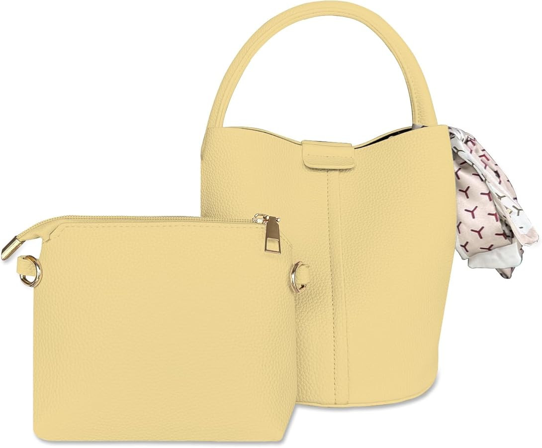 Vegan Leather Bucket Bag for Women Crossbody Bucket Purse with Removable Fashion Bucket Handbag | Amazon (US)