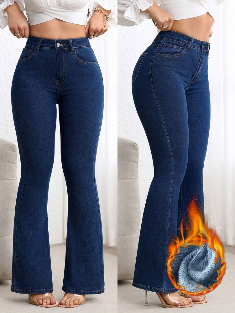 Flexra Women's Casual Everyday Slant Pocket Skinny Flare Jeans | SHEIN