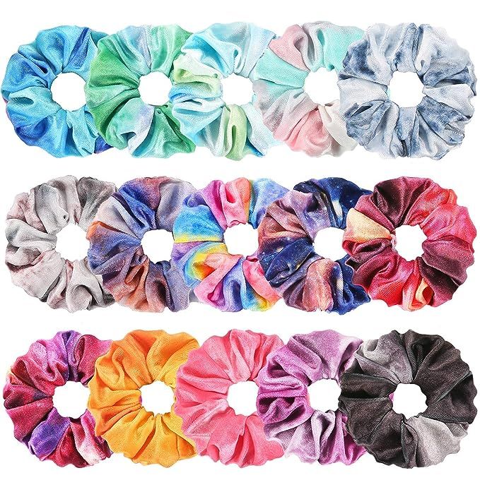 Tie Dye Velvet Scrunchies for Hair, Funtopia 15 Pcs Velvet Hair Scrunchies in Gradient Color, Sof... | Amazon (US)