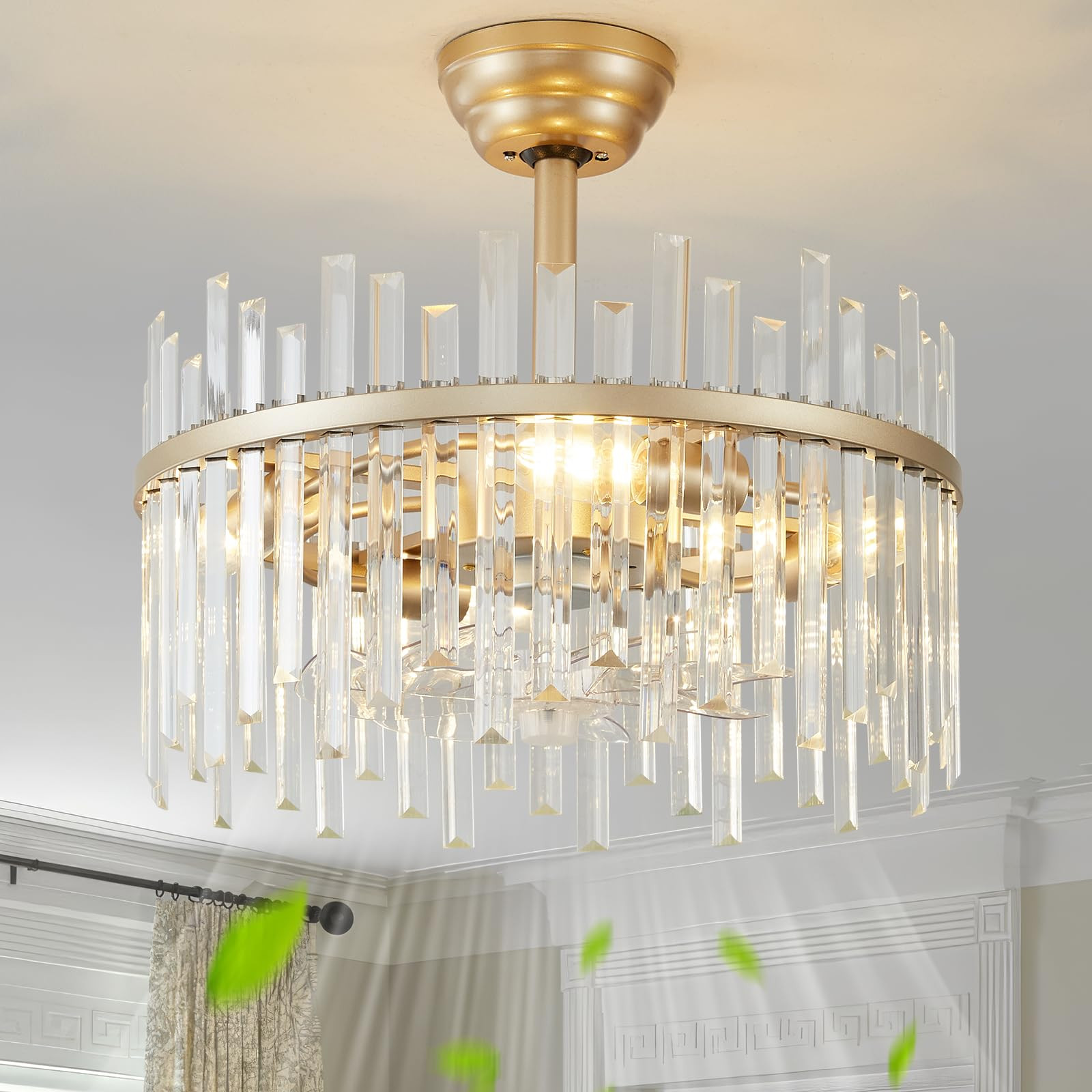 Gold Crystal Fandelier Ceiling Fan, 20" Mid-Century Chandelier Ceiling Fans with Lights Remote Co... | Amazon (US)