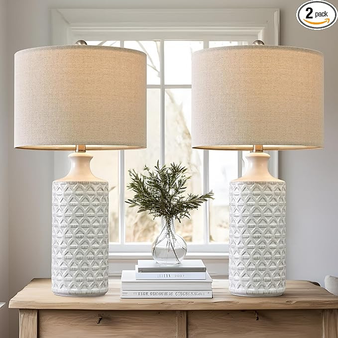 PoKat 24.75" Modern Contemporary Ceramic End Table Lamps Set of 2 for Living/Study Room Desk Déc... | Amazon (US)