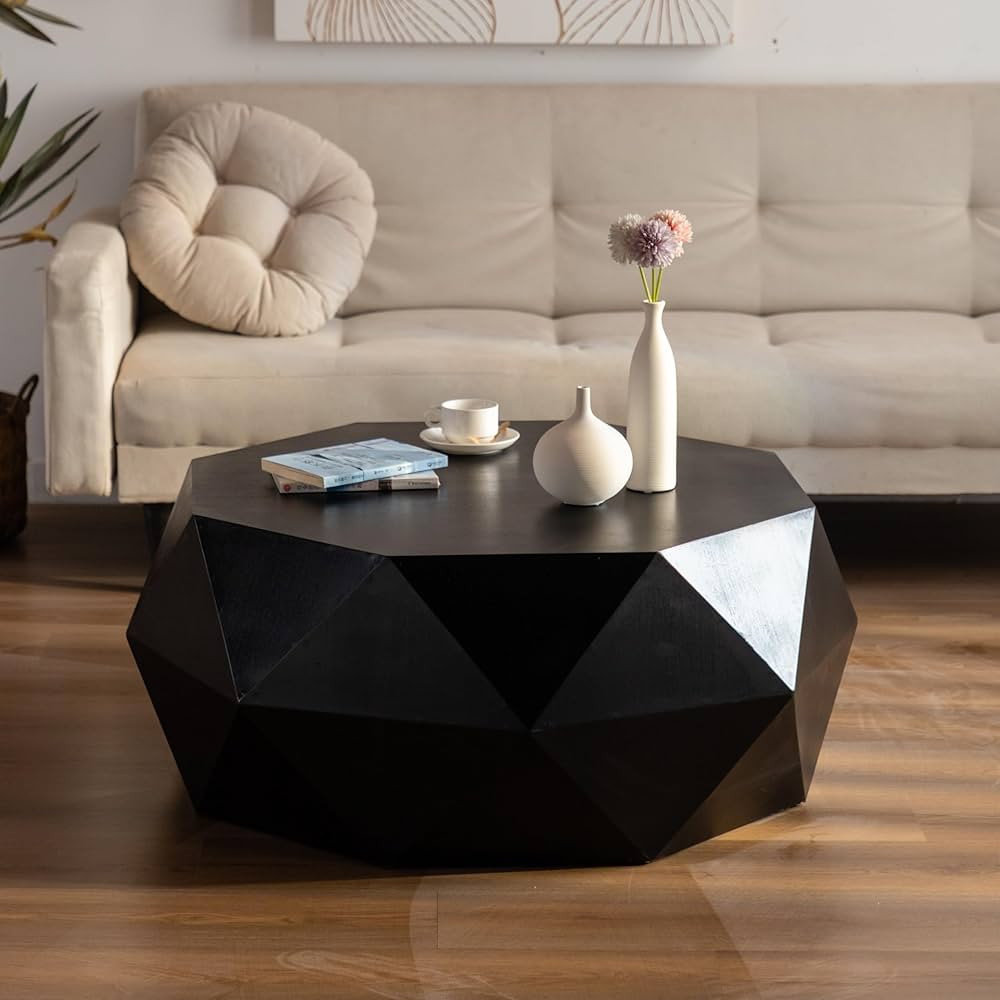 38" Vintage Round Wood Black Coffee Table with Three-Dimensional Relief Design - Drum Coffee Tabl... | Amazon (US)
