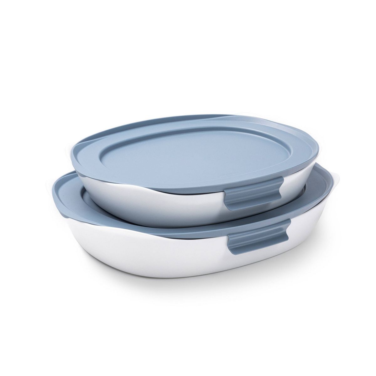 Rubbermaid DuraLite Glass Bakeware 4pc (1.5qt and 2.5qt) Baking Dish Set with Shadow Blue Lids | Target