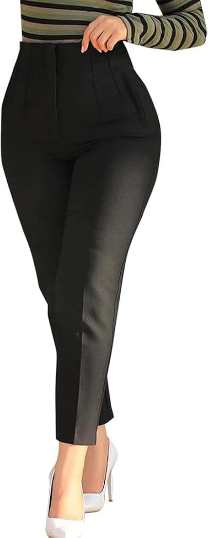 BIRW Womens High Waisted Pants 2024 Trendy Skinny Business Work Casual Pencil Trousers with Pocke... | Amazon (US)