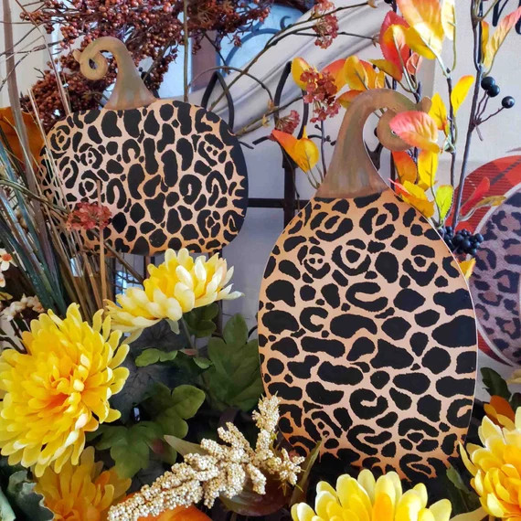 Set of 2 Leopard Pumpkins Metal Stake: Fall Halloween 2021 Collection | Etsy (US)