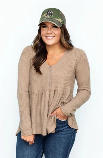 Hopeful Honey Solid Waffle Knit Top- 2 colors | Apricot Lane Boutique