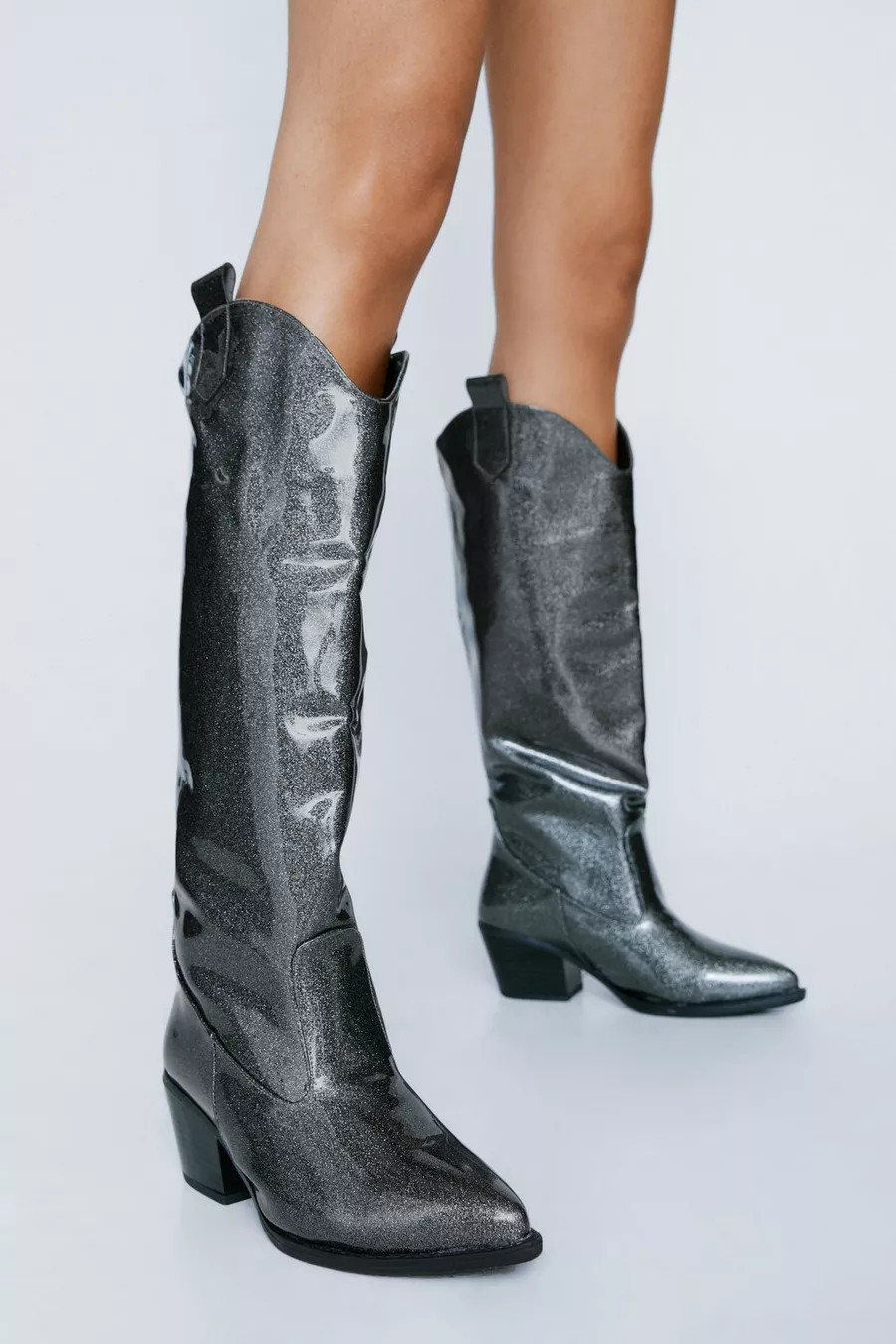 Patent Glitter Western Boots | Nasty Gal (US)