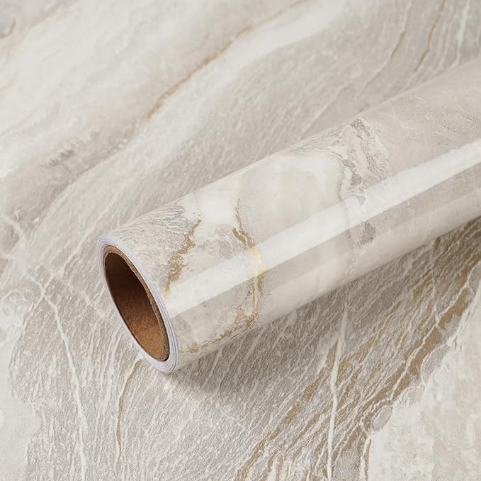 VEELIKE Wide 32''x354'' Beige Gold Marble Contact Paper for Countertops Peel and Stick Waterproof... | Amazon (US)