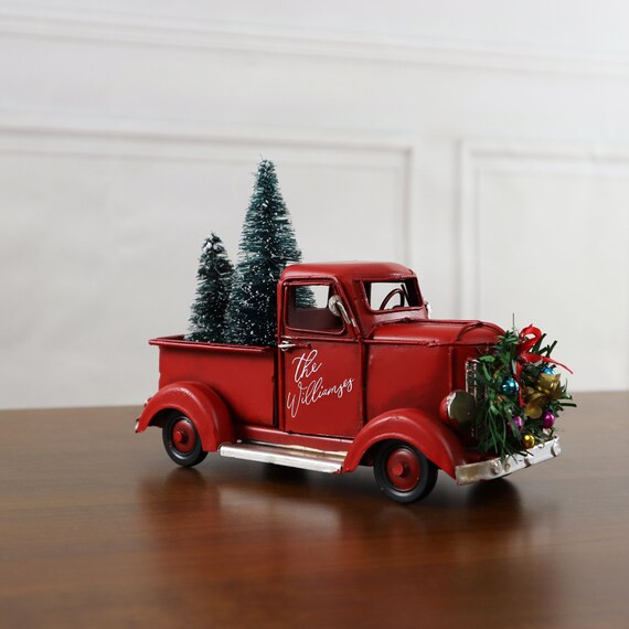 Personalized Red Truck Christmas Decor Accent, Farm Red Truck, Vintage Car Red Pickup Truck Custo... | Etsy (US)