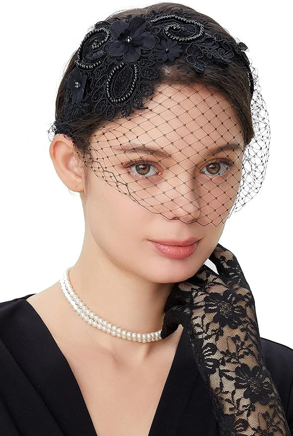 BABEYOND Bridal Wedding Veil Fascinator Mesh Lace Headband Tea Party Flower Fascinator Funeral Ha... | Amazon (US)